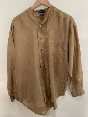 STRUCTURE Taupe Silk Blend Mandarin Collar Shirt 100 percent silk size S